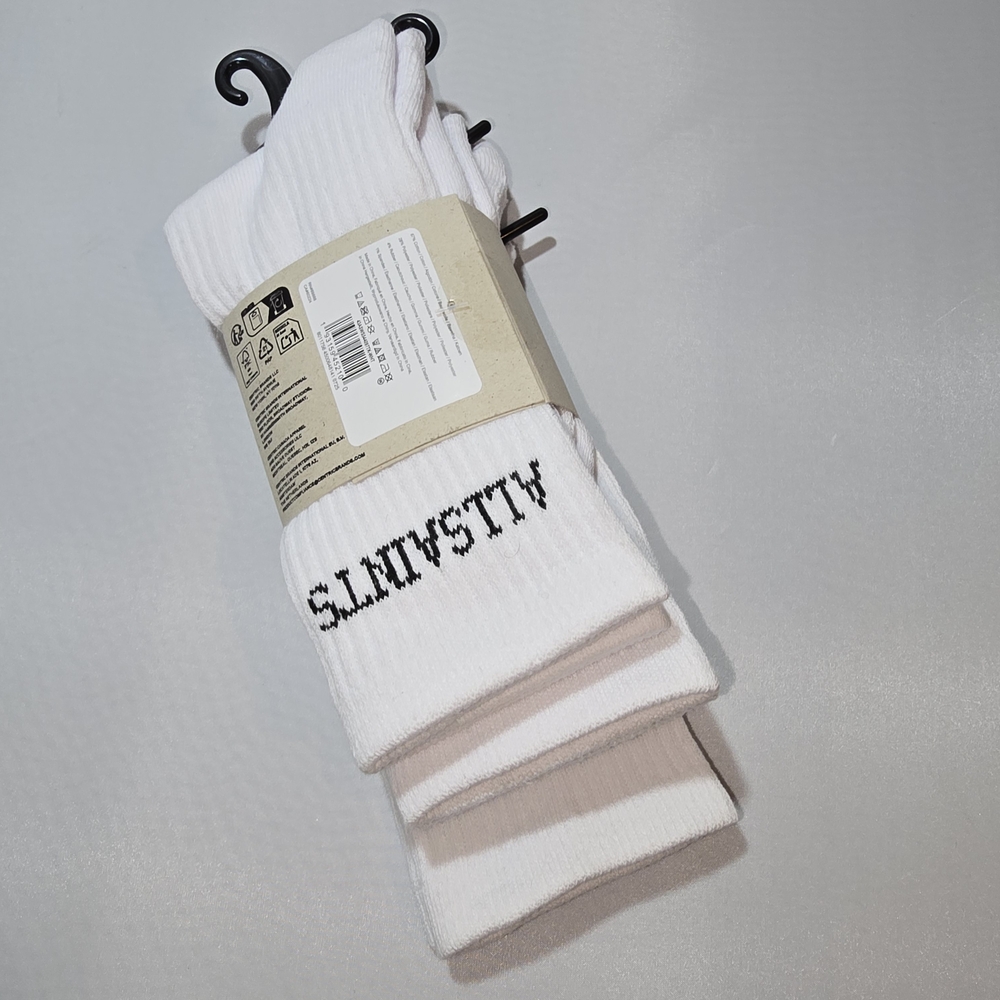 NWT Women's  All Saints White Crew Socks- 3 Pair - Picture 4 of 4